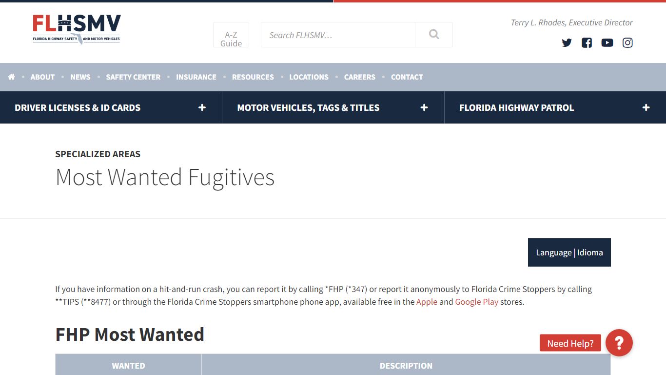 Most Wanted Fugitives - Florida Highway Safety and Motor Vehicles