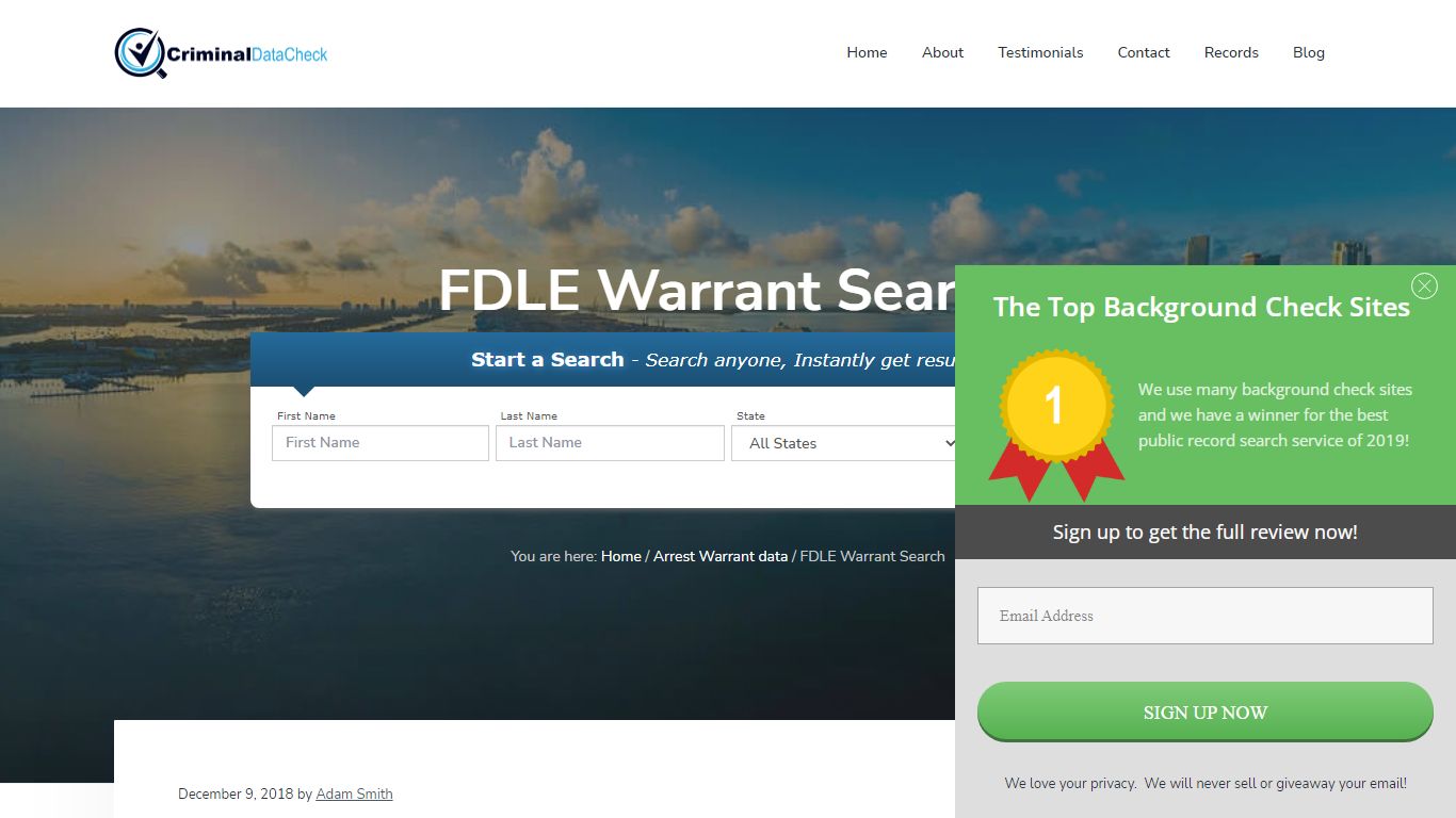 FDLE Warrant Search - Criminal Data Check